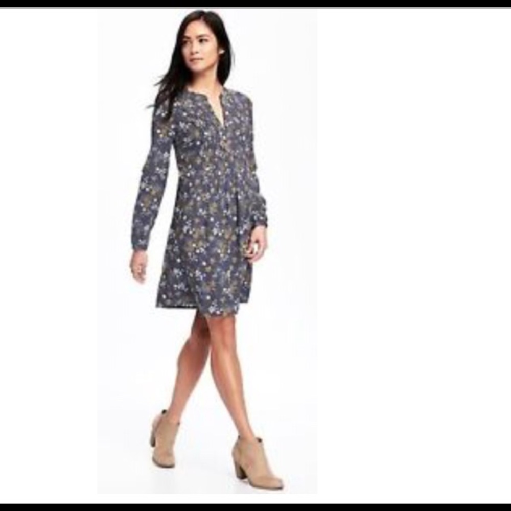 Long Sleeved Pintuck Swing Dress